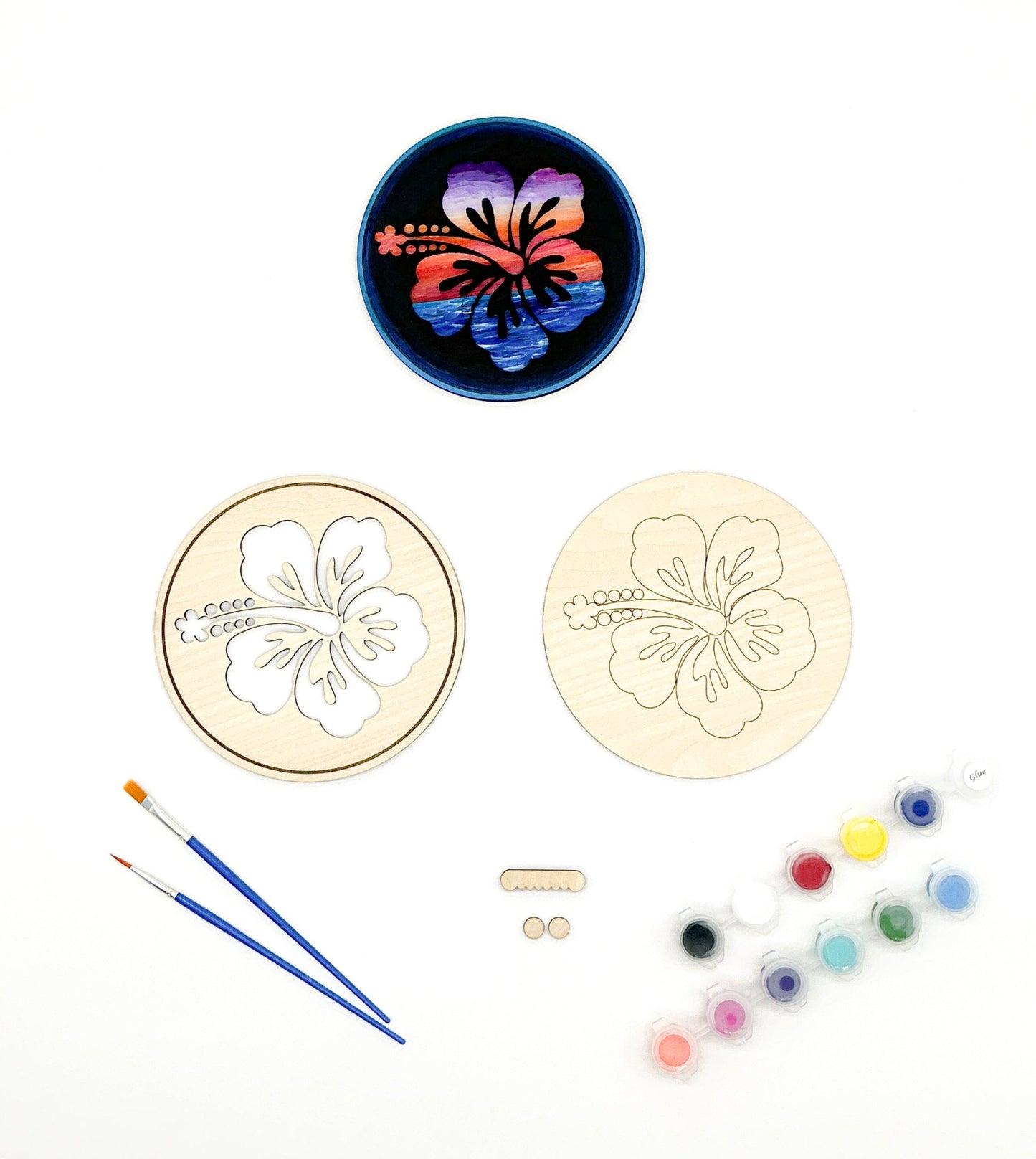 DIY Wood Painting Craft Kit, Mini Moments, Hawaiian Hibiscus Flower Art Kit
