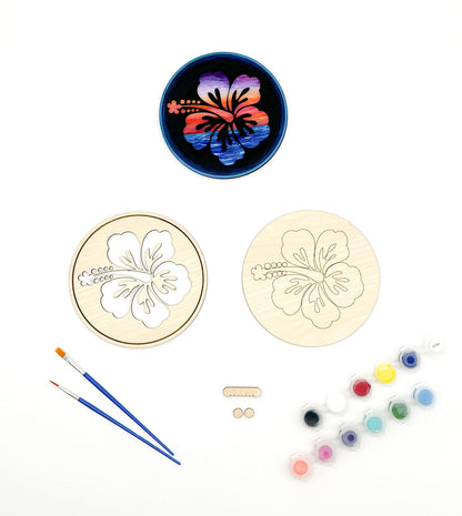 DIY Wood Painting Craft Kit, Mini Moments, Hawaiian Hibiscus Flower Art Kit