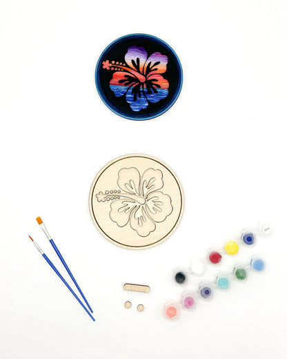 DIY Wood Painting Craft Kit, Mini Moments, Hawaiian Hibiscus Flower Art Kit