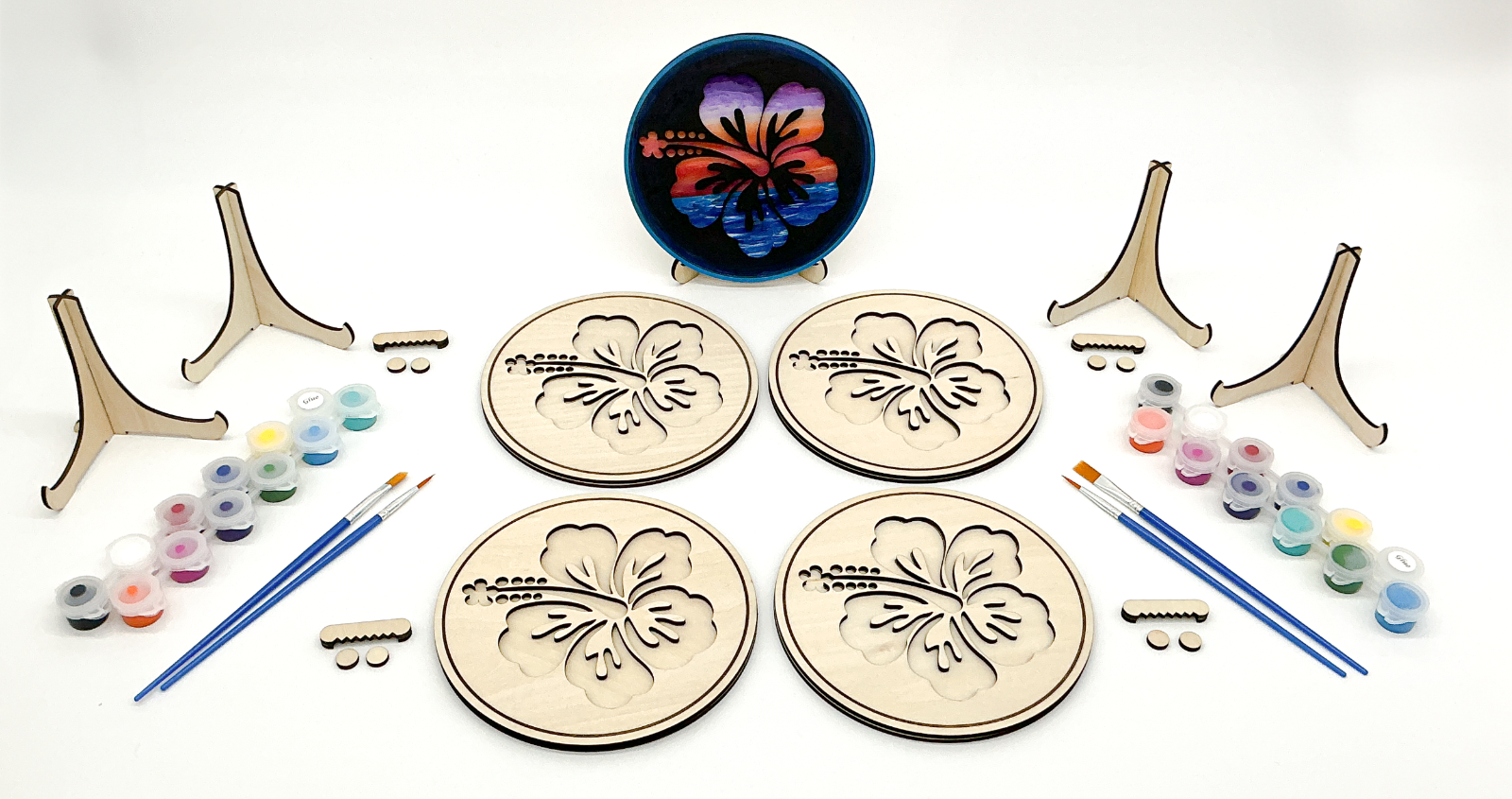 DIY Wood Painting Craft Kit, Mini Moments, Set of 4, Hawaiian Hibscus Flower