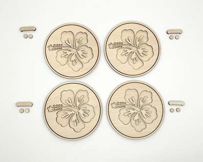 DIY Wood Painting Craft Kit, Mini Moments, Set of 4, Hawaiian Hibscus Flower And Sawtooth Wall Hangers
