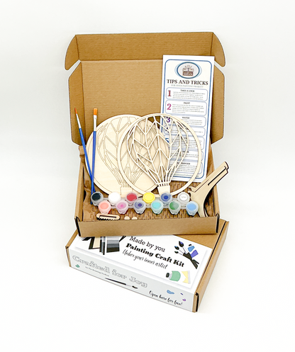 DIY Wood Painting Craft Kit, Mini Moments, Hot Air Balloon With Paint, Brushes And Instructions In A Finished Box