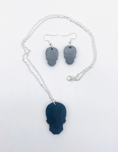 Back Of Skeleton Necklace and Earrings. Showing Full Necklace Chain
