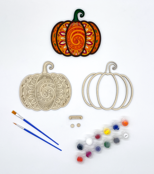 "Pumpkin Floral Mandala", Wood Layered DIY Paint Kit