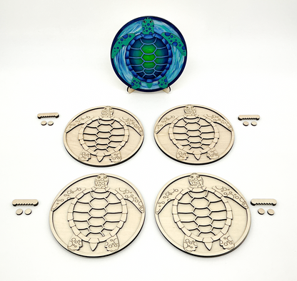 DIY Wood Painting Craft Kit, Sea Turtle Art Kit, Set of 4 And Painted Example