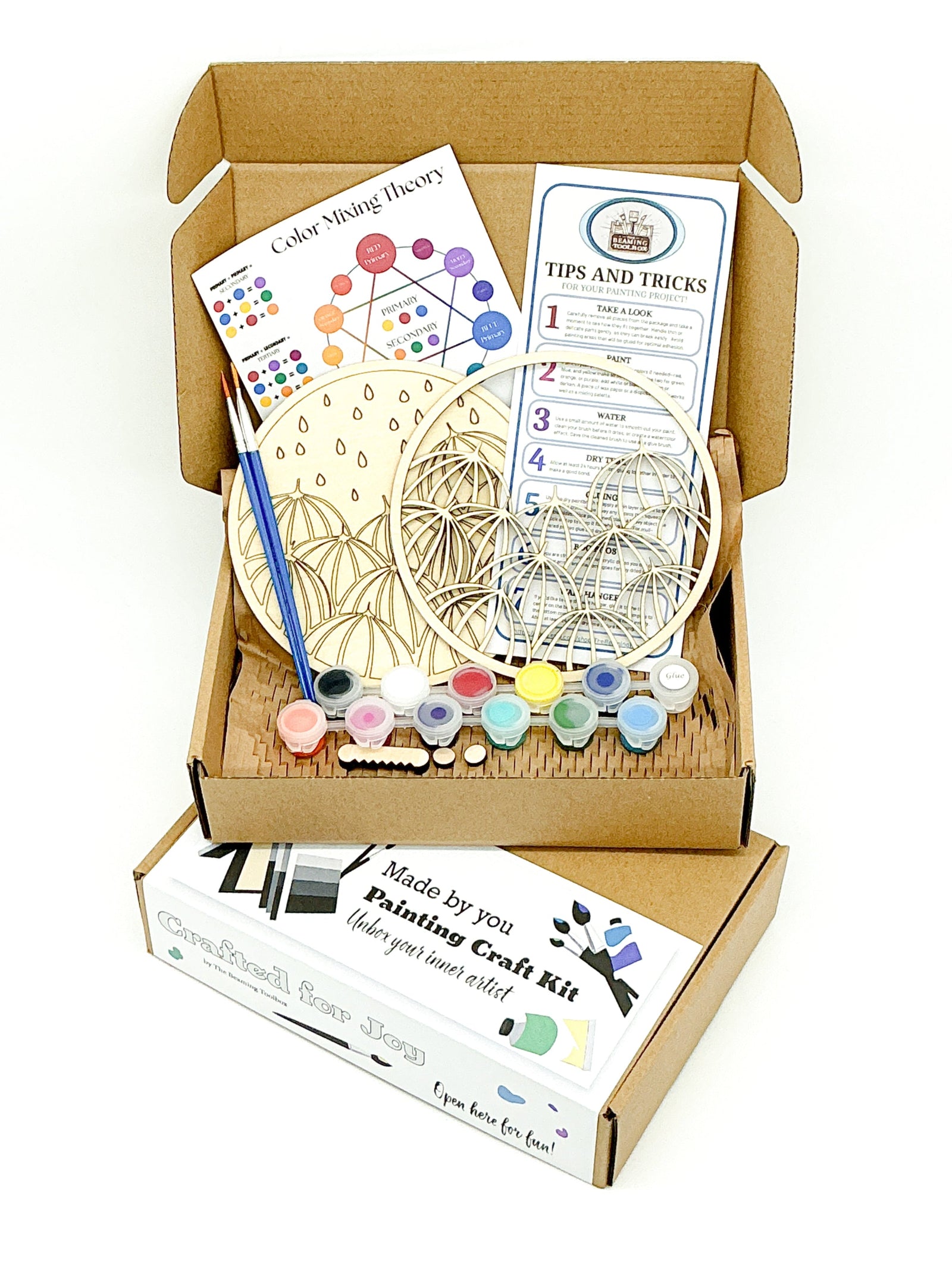 DIY Wood Painting Craft Kit, Mini Moments,Umbrella Art Kit With Paint, Brushes And Instructions In A Finished Box