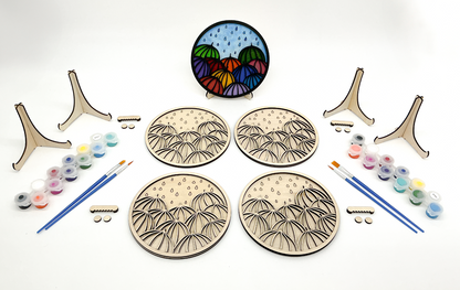 DIY Wood Painting Craft Kit, Mini Moments, Set of 4, Umbrella Art