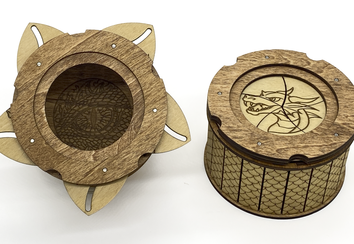Dragon keepsake box showing engraved dragon eye interior and detailed dragon artwork on the lid.