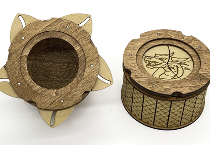Dragon keepsake box showing engraved dragon eye interior and detailed dragon artwork on the lid.