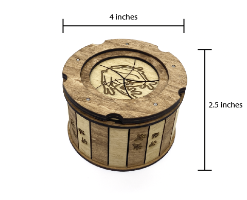 Dimensions of the Frog Keepsake Box measuring approximately 4 inches wide and 2.5 inches tall.