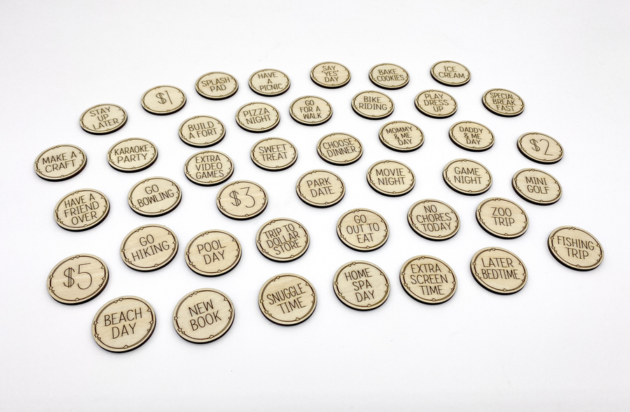 Complete kids’ behavior reward system with durable wooden incentive tokens