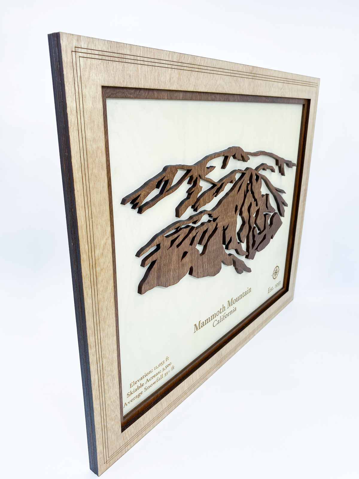 American Walnut stained mountain silhouette layer from Mammoth Mountain layered wood artwork