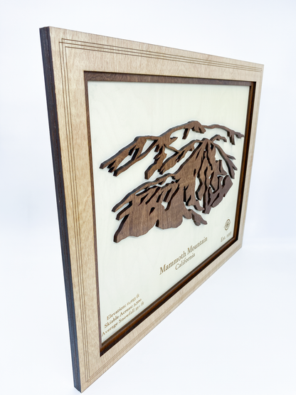 American Walnut stained mountain silhouette layer from Mammoth Mountain layered wood artwork