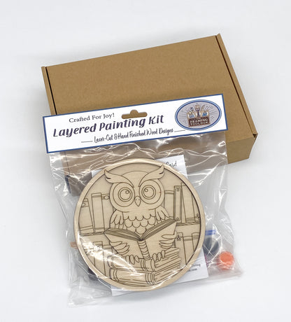 Owl Reading books DIY painting kit in packaging