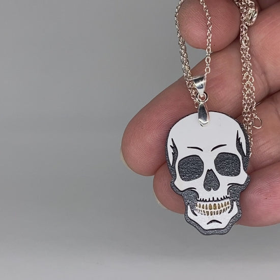 Skull Necklace and Earrings with silver plated accents.  Video for sizing.