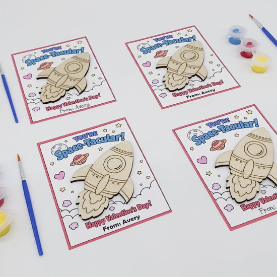 Video of Valentine's Card with Space Ship DIY Painting kit with paints and brushes, 4 kits