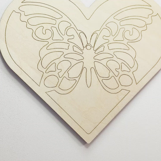 Layered Wood Butterfly And Heart DIY Paint Kit With Paints, Brushes, Wall Hanger And Glue Included