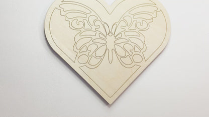 Layered Wood Butterfly And Heart DIY Paint Kit With Paints, Brushes, Wall Hanger And Glue Included