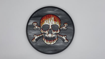 Dripping Skull Art | Hand-Painted Layered Wood Design Red, Orange, Yellow
