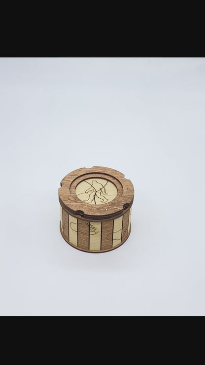 Sasquatch Iris Box | Twist Open Bigfoot Wooden Puzzle Box