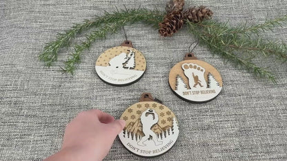 Sasquatch Christmas Ornament – Layered Wood Bigfoot Ornament with Custom Back Engraving - Personalized Christmas Ornament