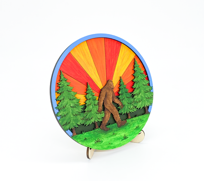 Side view of the finished Sasquatch wood kit showing the 3D dimensional depth and layered birch plywood construction