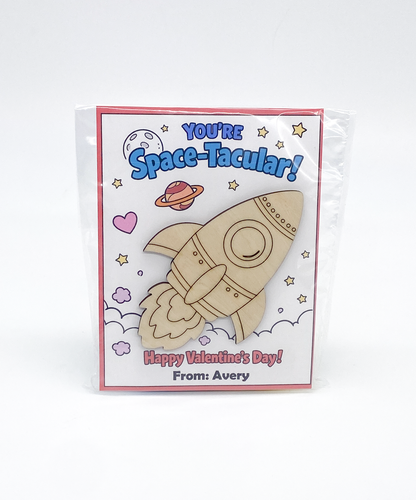 Valentine's Day card with a rocket design and text on a white background