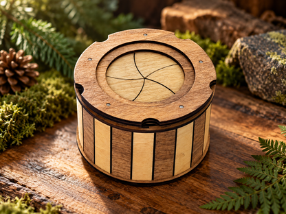 Classic Keepsake Box with Twist-Open Iris Mechanism | Handmade Wooden Storage Box