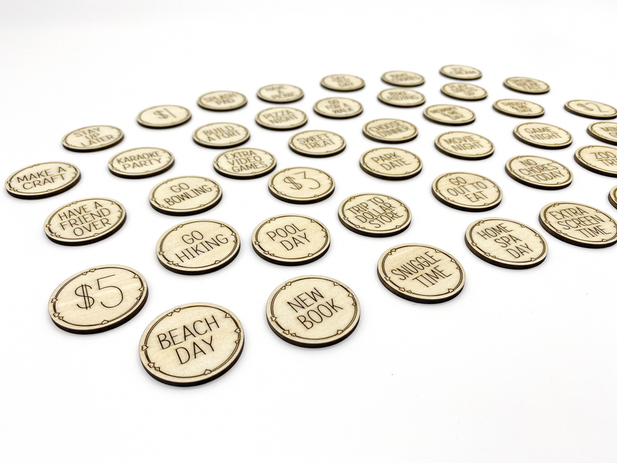 Screen-free wooden reward tokens for kids to build healthy habits and motivation